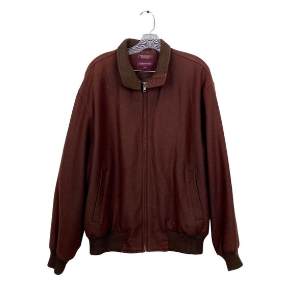GUC Nordstrom Men's Sz M Wool Brown Bomber Jacket Zip Up Long Sleeve Jacket - Picture 1 of 10